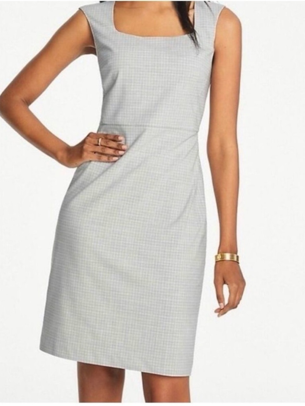 Ann Taylor Light Gray Sleeveless Sheath Midi Dress